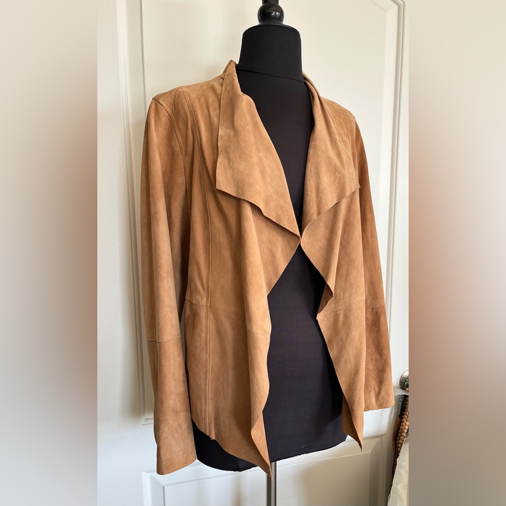 Tommy Bahama Size SM Tan Goat Suede Open Cardigan Long Cascade Jacket - Picture 2 of 9